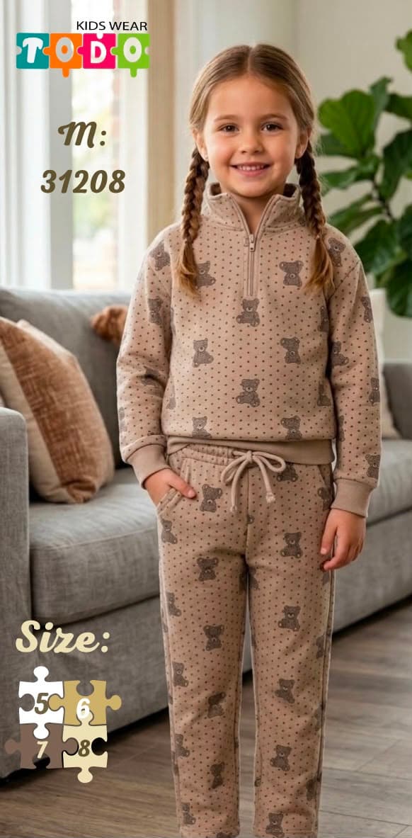 ترنج بيتي أطفال بنصف سوستة "Teddy Cozy" - نقشة دباديب دافئة