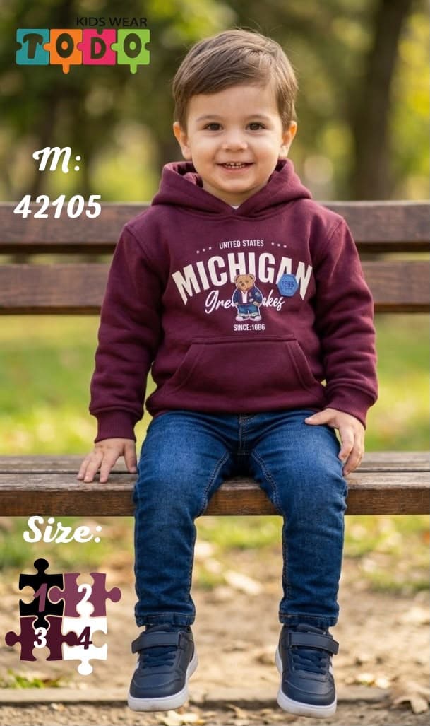 سويت شيرت هودي أولادي كاجوال "Michigan Bear" - ألوان شتوية عصرية