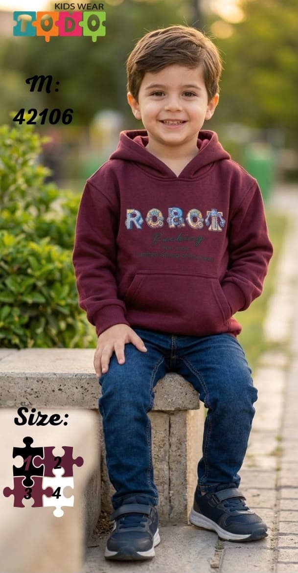سويت شيرت هودي أولادي كاجوال "Robot Fun Day" - ألوان شتوية دافئة