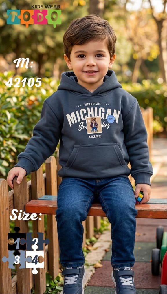 سويت شيرت هودي أولادي كاجوال "Michigan Bear" - ألوان شتوية عصرية