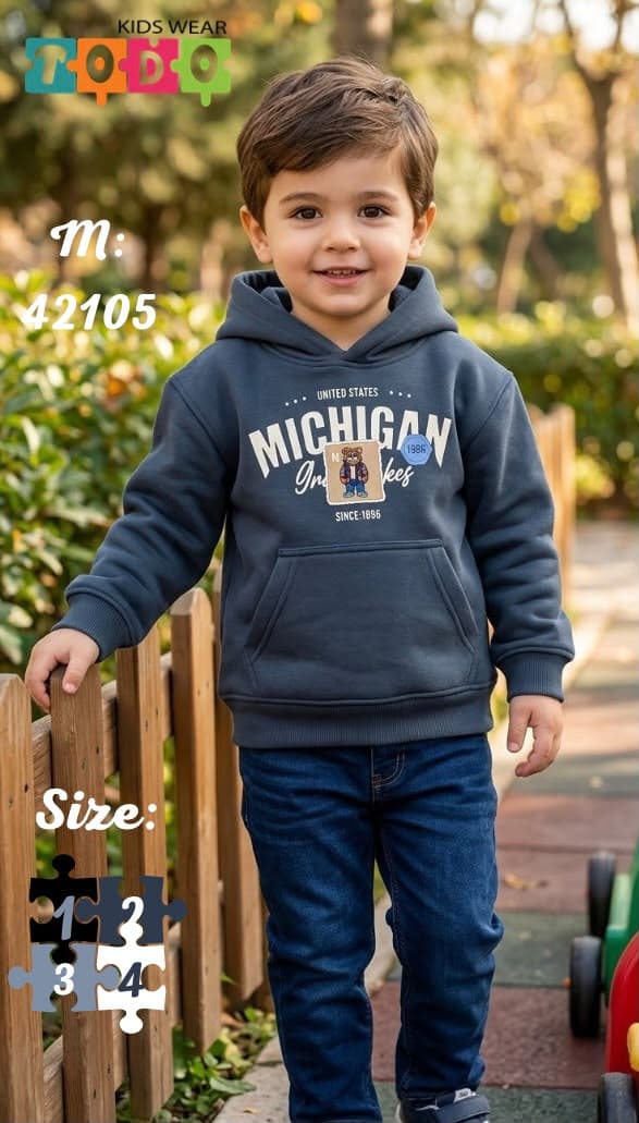 سويت شيرت هودي أولادي كاجوال "Michigan Bear" - ألوان شتوية عصرية