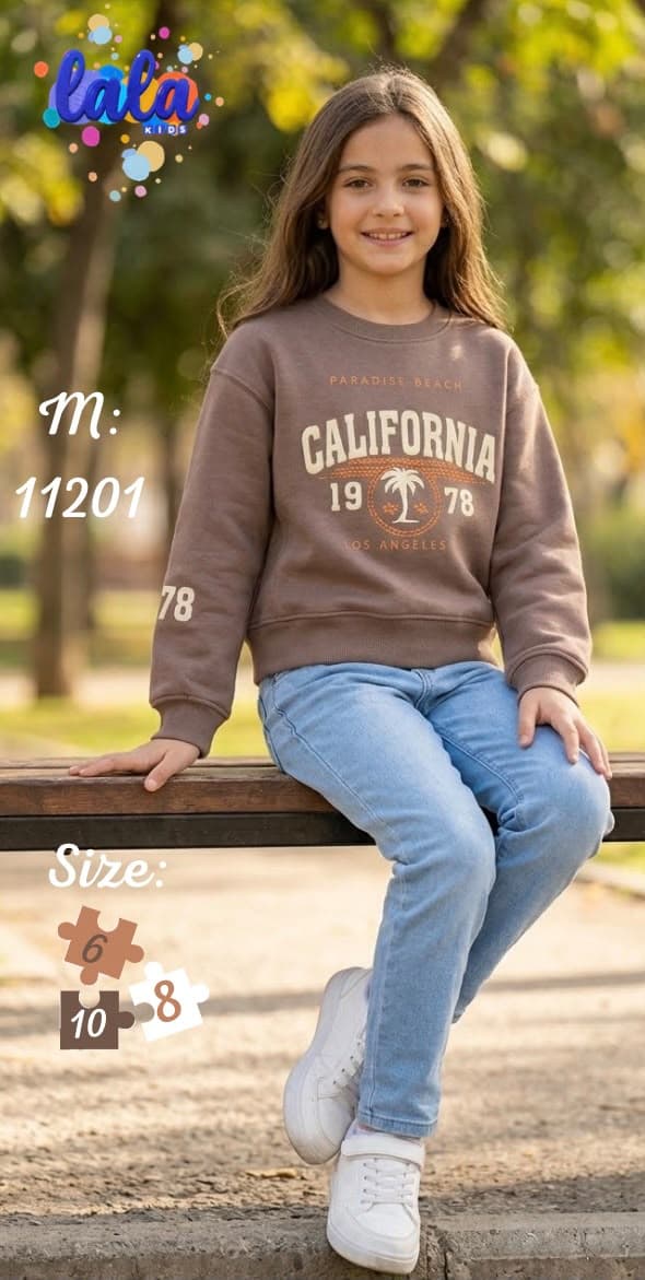 سويت شيرت بناتي كاجوال "California 78" - ألوان عصرية شتوية