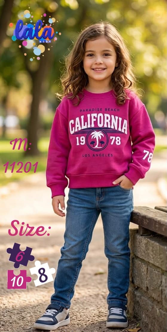 سويت شيرت بناتي كاجوال "California 78" - ألوان عصرية شتوية