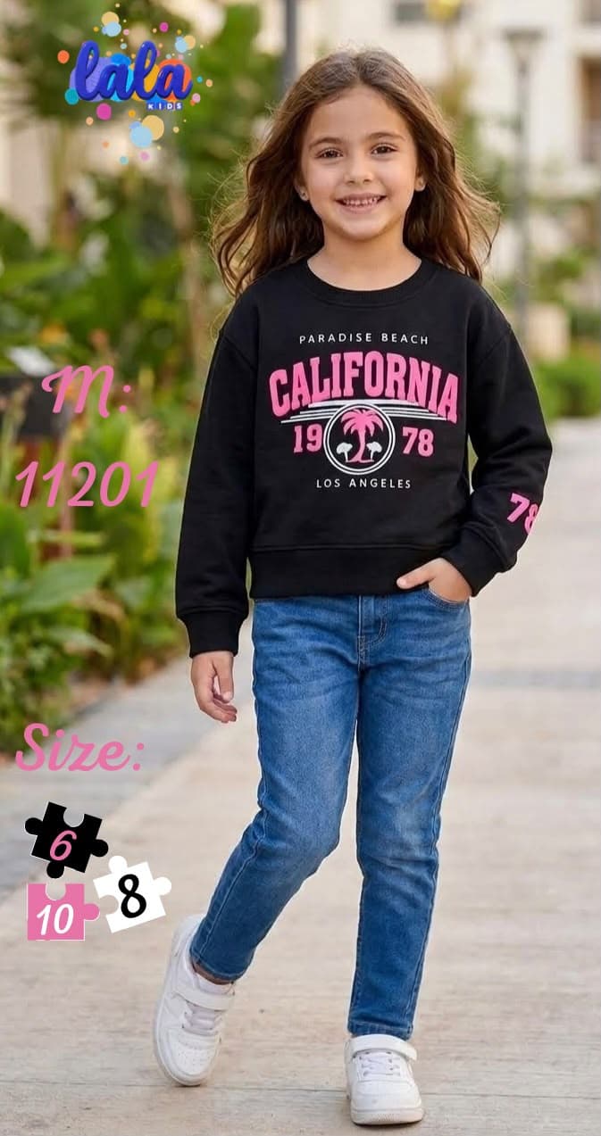 سويت شيرت بناتي كاجوال "California 78" - ألوان عصرية شتوية
