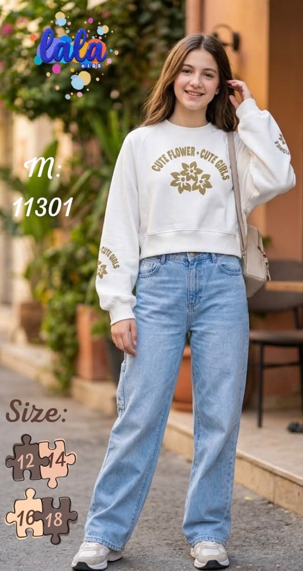 سويت شيرت بناتي كاجوال "Cute Girls & Flowers" - سن محير
