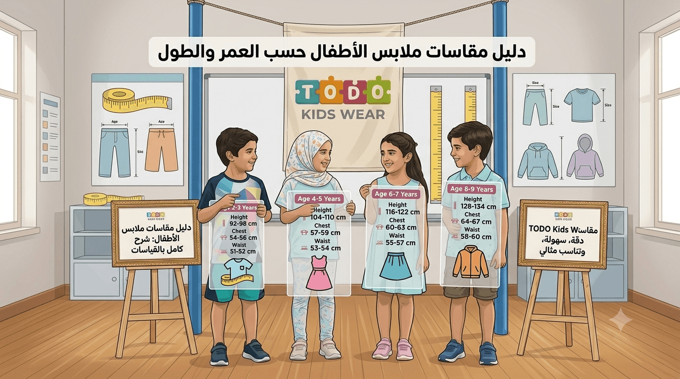 دليل مقاسات ملابس الأطفال حسب العمر والطول (شرح كامل)