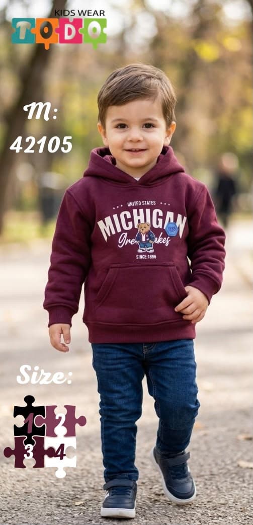 سويت شيرت هودي أولادي كاجوال "Michigan Bear" - ألوان شتوية عصرية